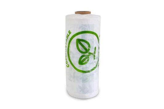 Produce Roll Bags Gusseted 18x10"+4" Compostable 450 x 250 +100mm Gusset - Material Corn Starch