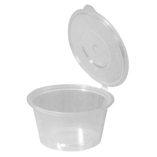 Round Portion Container 100ml w Hinged Lid 100s (Sauce Cup) Microwavable (CAPRI)