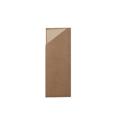 Cutlery Pocket Kraft w Brown Napkin 100s Pocket 76 x 205 Napkin 250 x 400mm