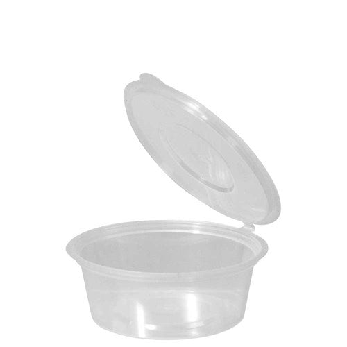 Round Portion Conatiner 70ml w Hinged Lid 100s (Sauce Cup) Microwavable (CAPRI)