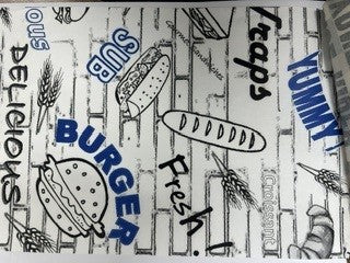 Blue / Black Bagel Printed Greaseproof 1/2 -800sh 420 x 330mm