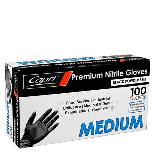 Glove Black Nitrile Medium 100s - Powder Free