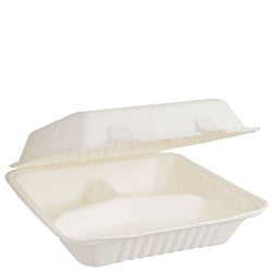 Dinner Clam 3 Compartment 9x9x3" - 50s Sugarcane 236 x 239 x 80mm