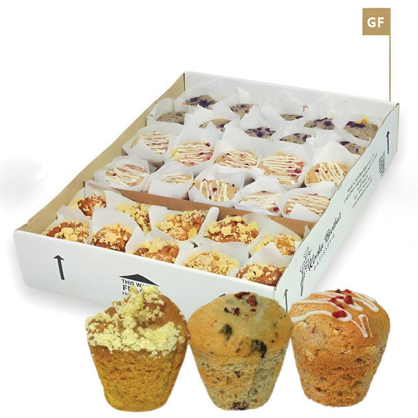 Mini Muffins Mixed 30 x 30g Gluten Free Apple Cinnamon / Blueberry / Rasp White Choc
