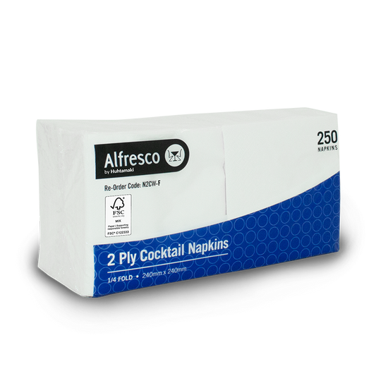 Napkin Cocktail 2Ply White 1/4 fold - 250s 240 x 240mm - FSC Certified