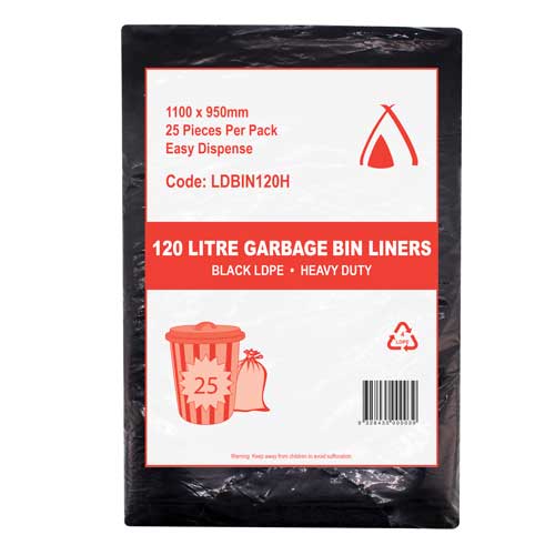 Garbage Bin Liner Black 120Lt Heavy Duty 25s