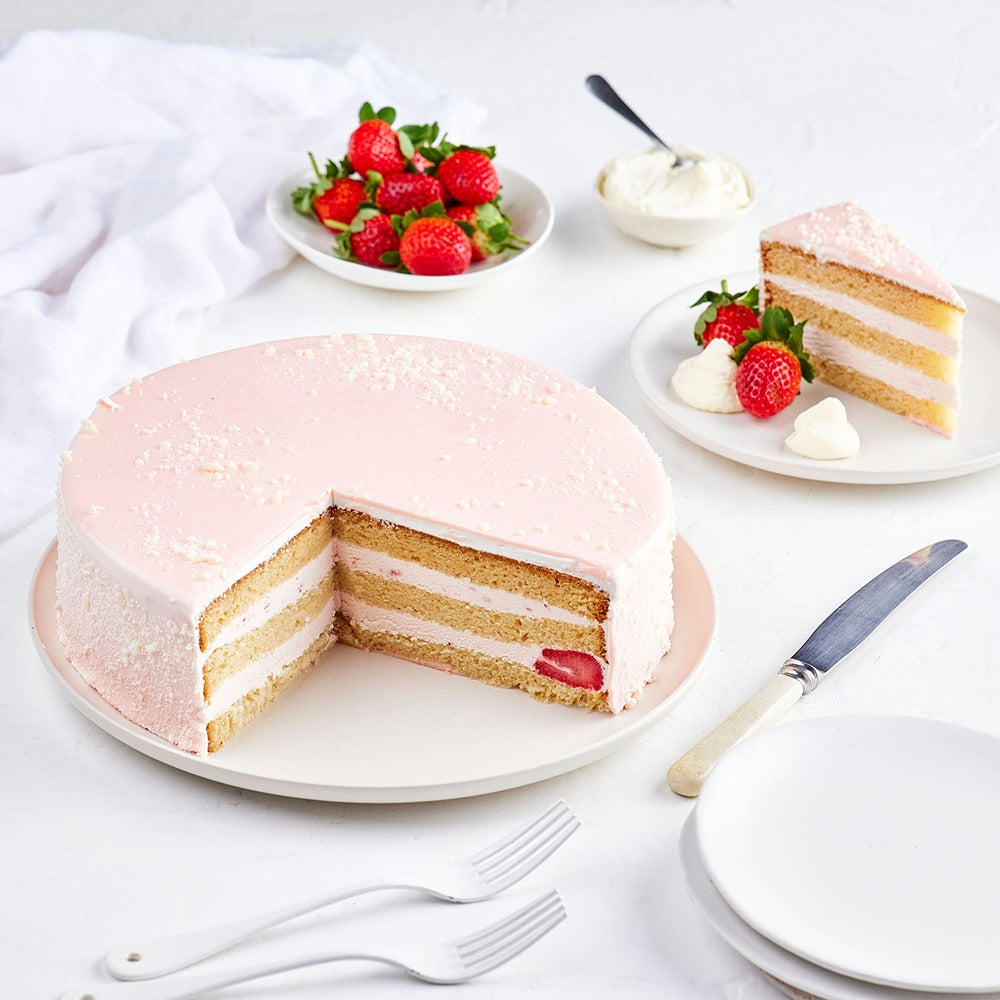 Strawberries & Cream Layer Cake 2.2kg Pre Cut 14 Portions