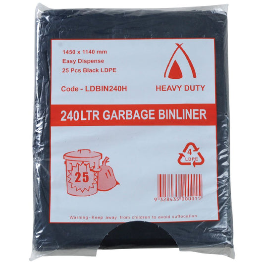 Garbage Bin Liner Black 240Lt Heavy Duty 25s