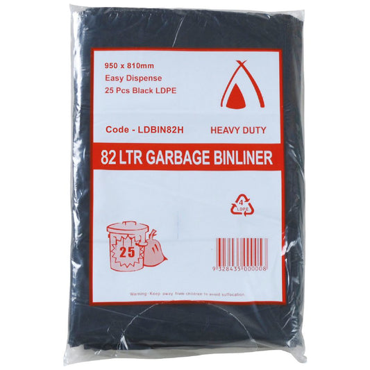 Garbage Bin Liner Black 82Lt Heavy Duty 25s
