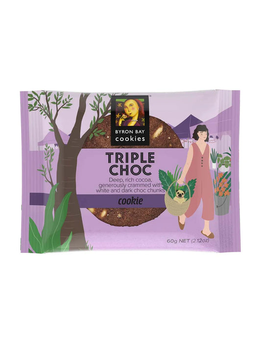 Triple Choc Fudge Cookie 12 x 60g Gluten Free (GF) Ind Wrapped (BYRON BAY COOKIES)