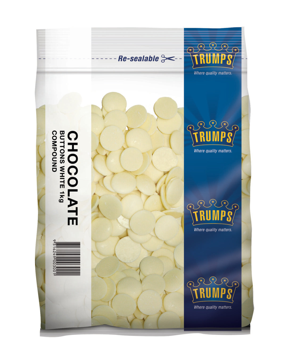 Chocolate Buttons White 1kg - Vegetarian Origin - Singapore Packed in Australia