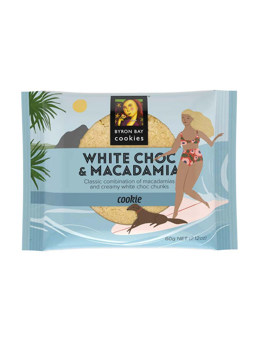 White Choc Macadamia Cookies 12 x 60g Ind Wrapped  (BYRON BAY COOKIES)