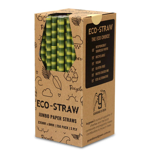 Straws 3 Ply Paper Jumbo 250s Bamboo Print 235 x 8mm - FSC MIX 70%