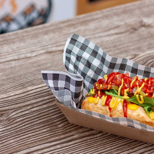 Black Gingham Printed Greaseproof 1/4 - 500sh 320 x 200mm