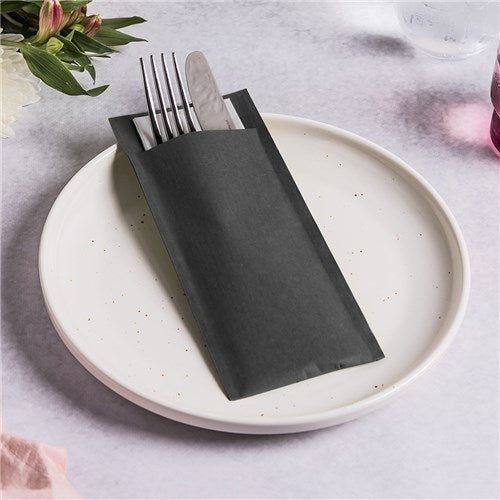 Cutlery Pocket Black w White Napkin 100s Pocket 76 x 205 Napkin 250 x 400mm