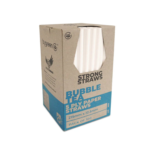 Straws 5 Ply Paper Bubble Tea White 100s 215 x 12.2mm - FSC MIX 70%