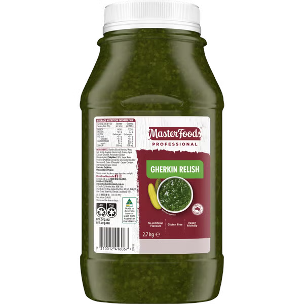 Gherkin Relish 2.7kg - Gluten Free (GF) Vegan (VE) Halal (H)