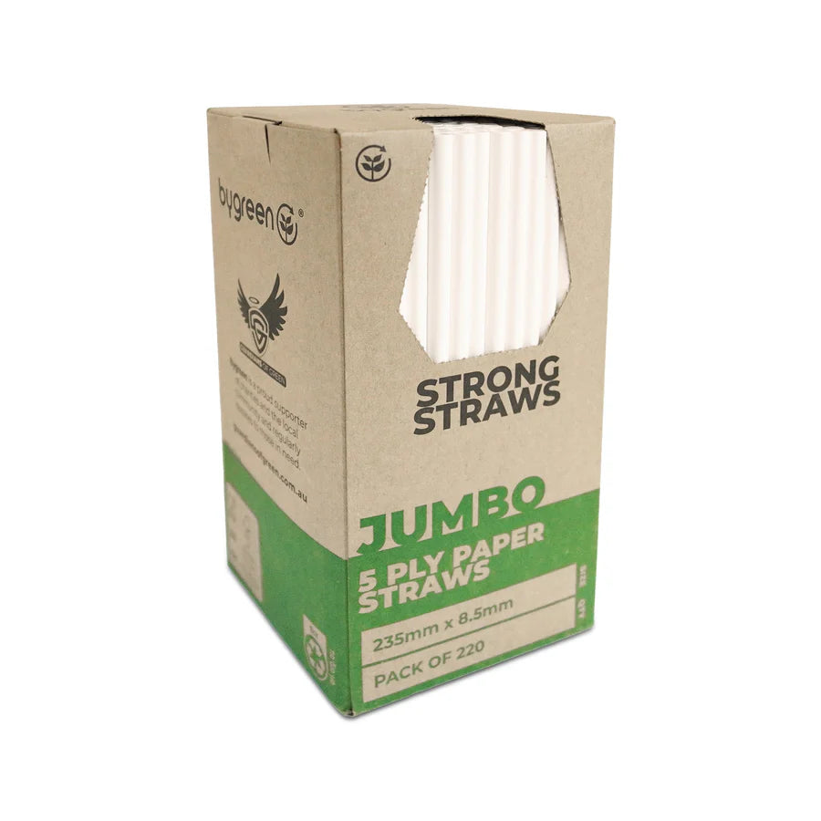 Straws 5 Ply Paper Jumbo 220s White 235 x 8.2mm - FSC MIX 70%