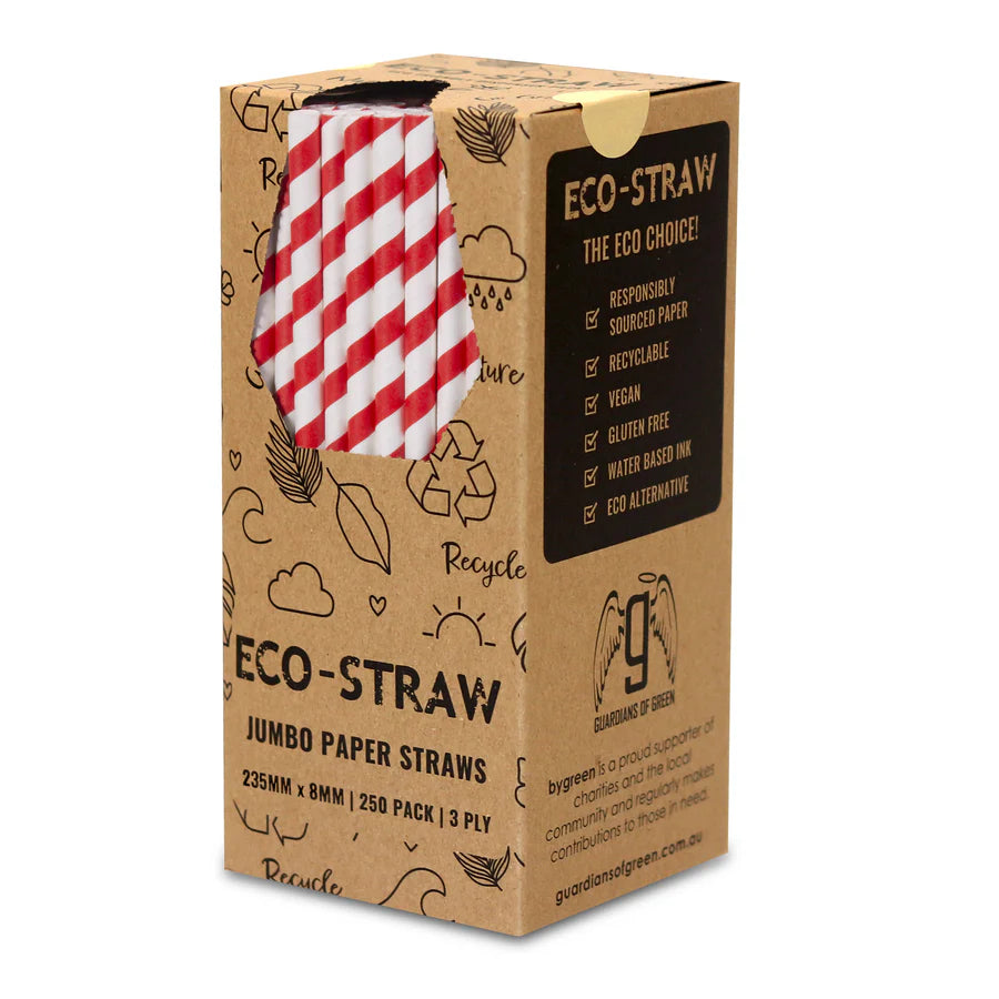 Straws 3 Ply Paper Regular 250s Red White Stripe 200 x 6mm - FSC MIX 70%