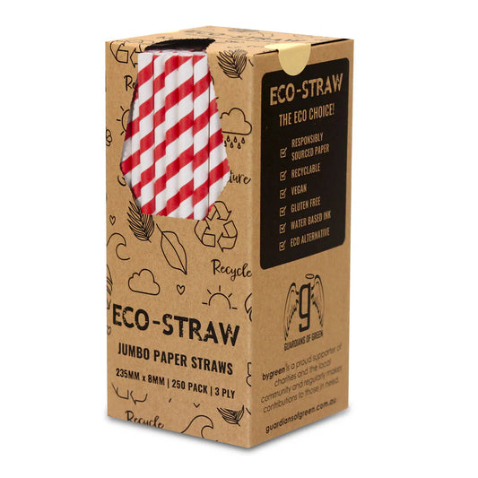 Straws 3 Ply Paper Regular 250s Red White Stripe 200 x 6mm - FSC MIX 70%