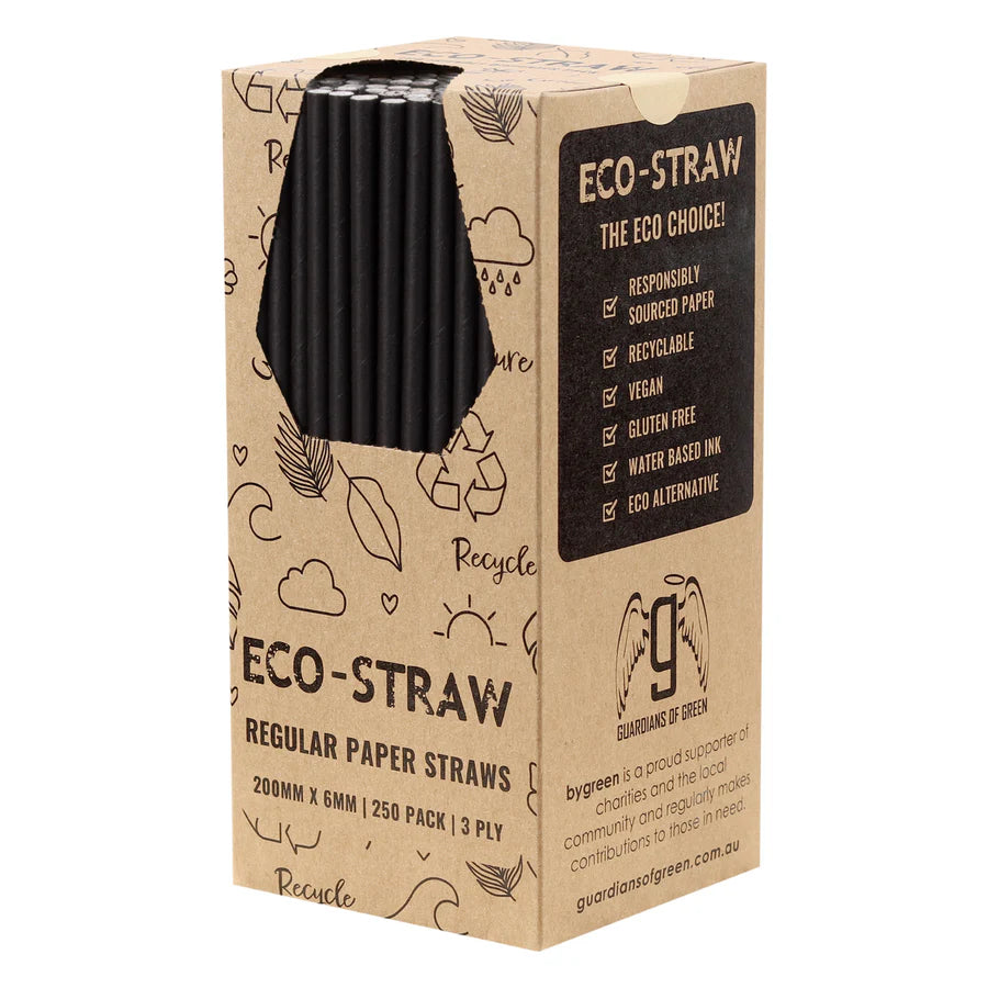 Straws 3 Ply Paper Regular 250s Black 200 x 6mm - FSC MIX 70%