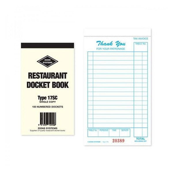 Restaurant Docket Book w Duplicate Carbonless 50 Numbered Leaves w Duplicate ()