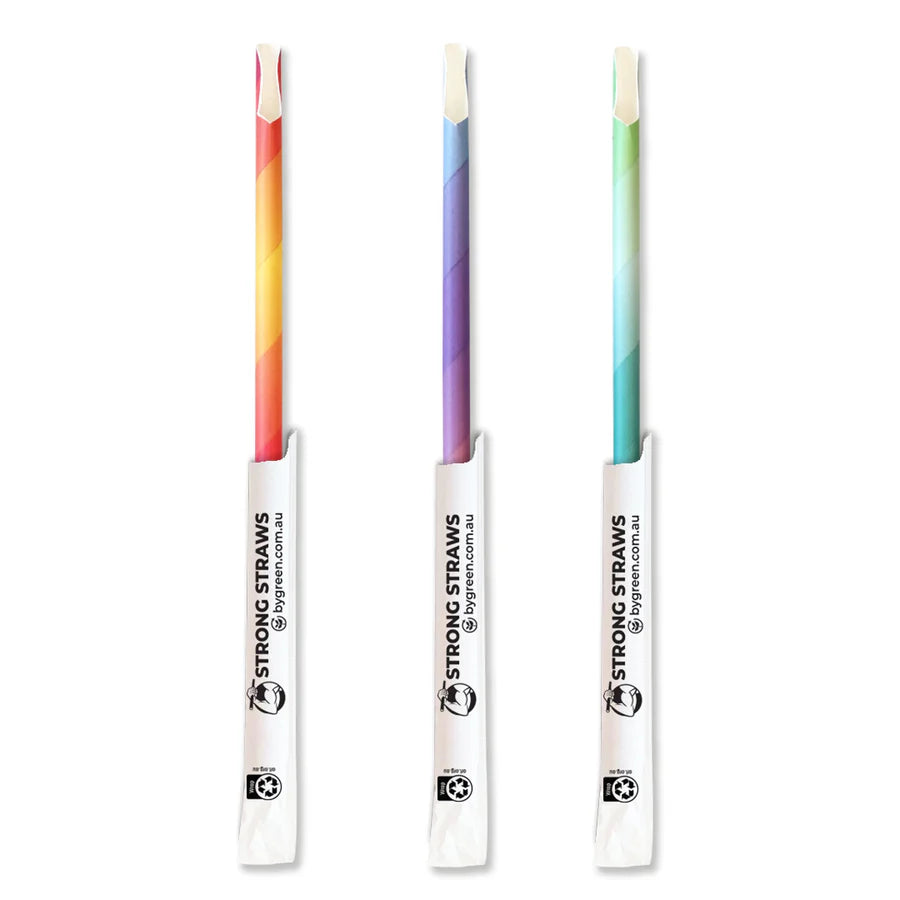 Straws 4 Ply Paper Spoon 1000 Wrapped Mixed Colour 235 x 8.2mm - FSC MIX 70%
