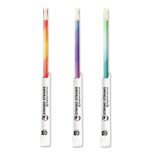 Straws 4 Ply Paper Spoon 1000 Wrapped Mixed Colour 235 x 8.2mm - FSC MIX 70%